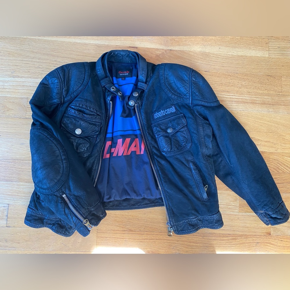 Roberto Cavalli designer leather biker jacket in children’s size 6/121